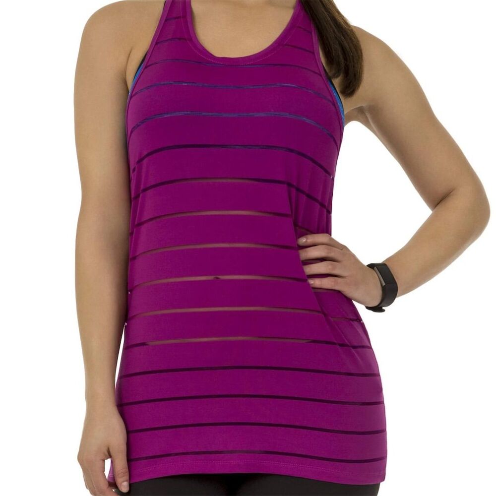 Athleta Women's Pink Sheer Stripe Racerback Tank Top Size S Casual